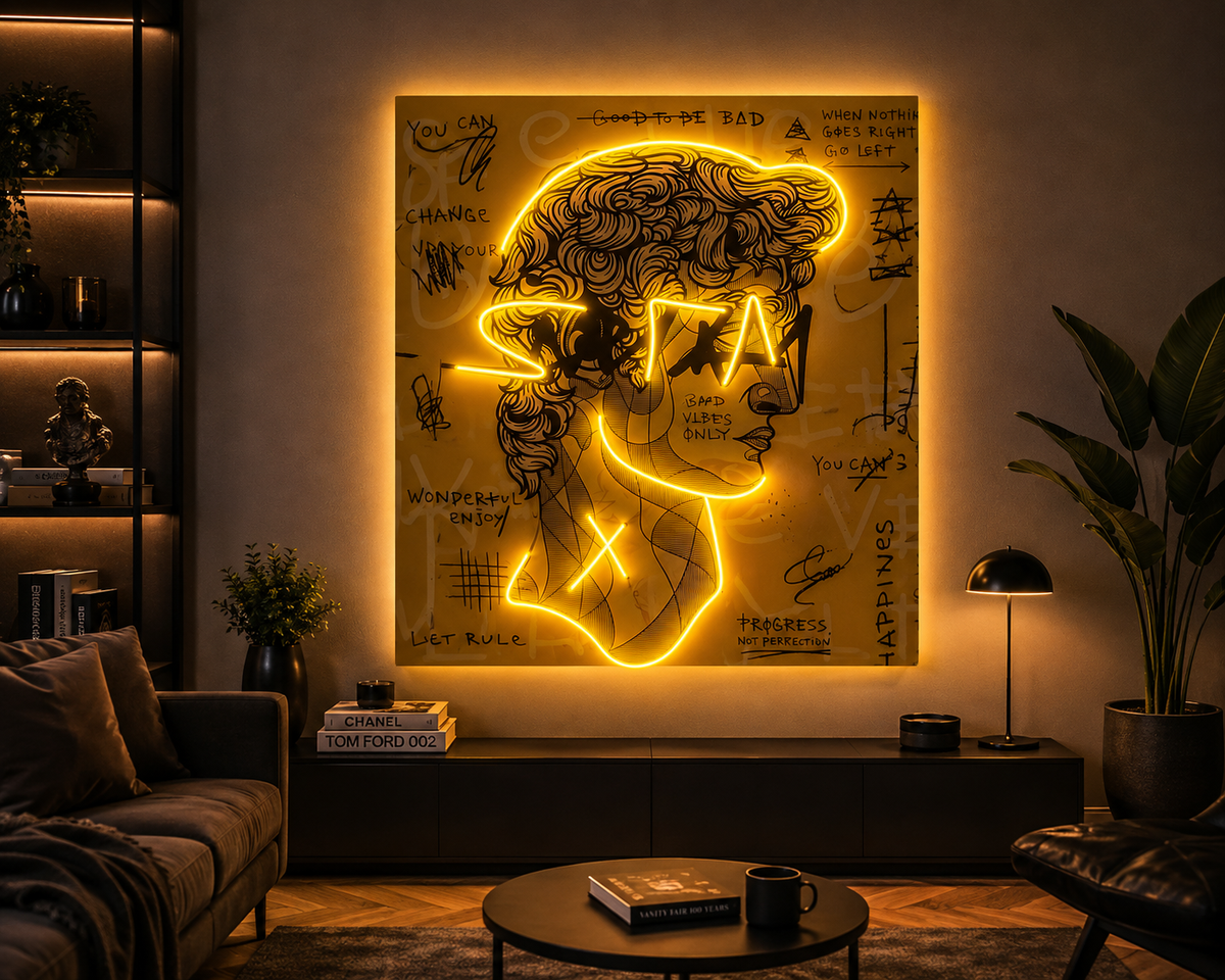 Classical Statue Graffiti Neon Acrylic Frame | GLOWRA ELITE