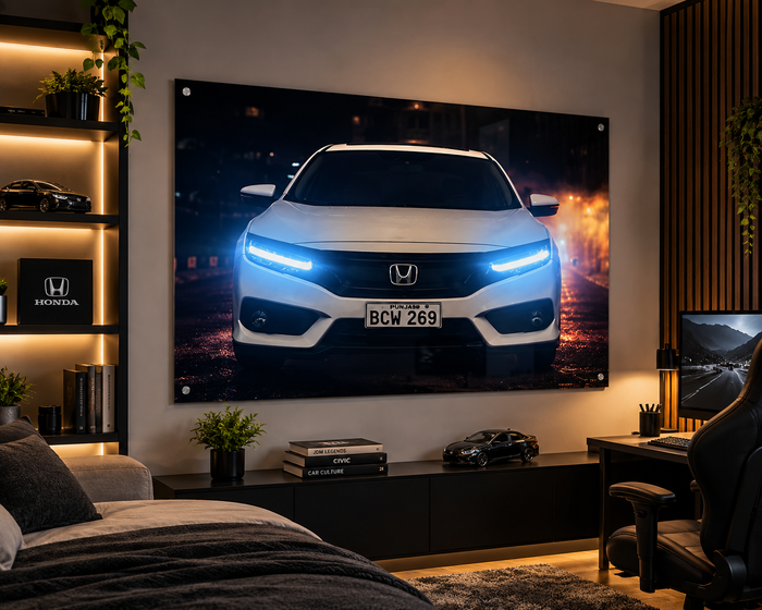 Honda Civic Blue Glow Night | Neon Acrylic Frame